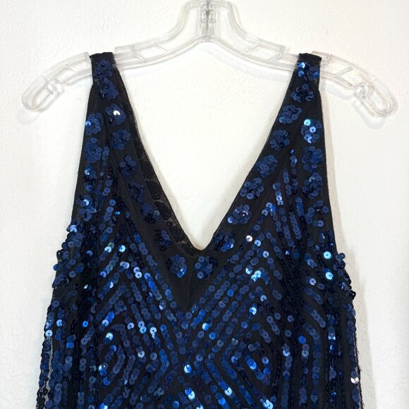 Free People Blue Sequin Cocktail Party Y2K V-Neck Dress Flirty Club Medium - Picture 5 of 16